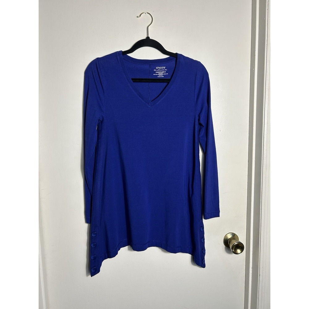Chico's The Ultimate Tee Royal Blue V-Neck‎ Tunic Pima Cotton Modal Size 0 S
